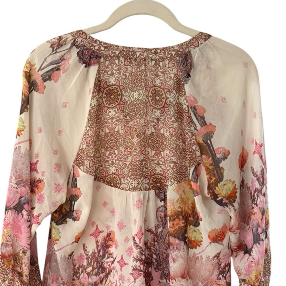 Fig & Flower Boho Pink Cream Floral Blouse Size Small - Picture 7 of 16